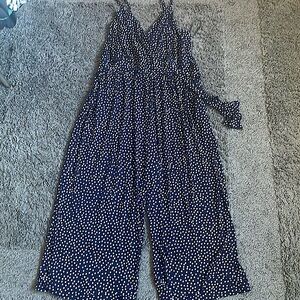 Kaileigh Plus Size Jumpsuit - Navy w/White Polka Dots - 2X - NWT